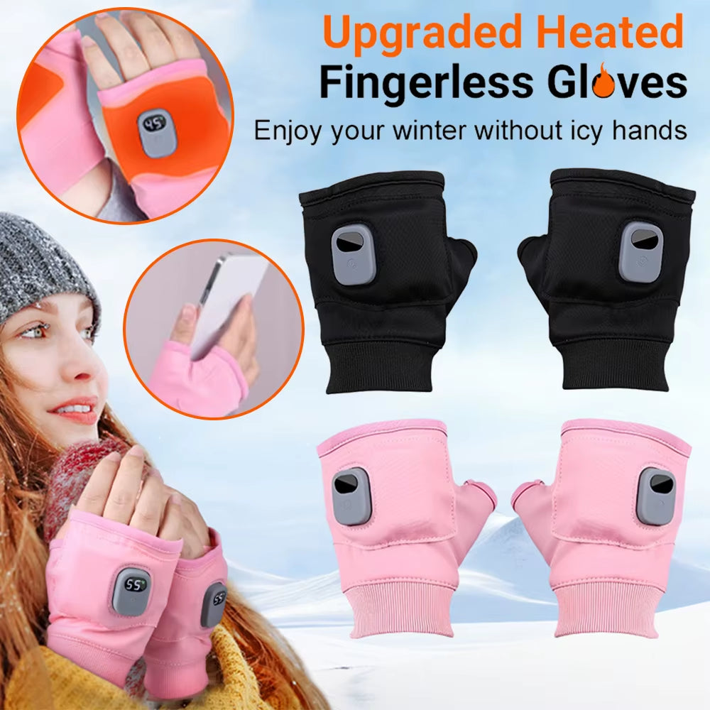 Rechargeable Heated Gloves 360 Degree Heating Thermal Heated Gloves Windproof Fingerless for Outdoor Hiking Cycling