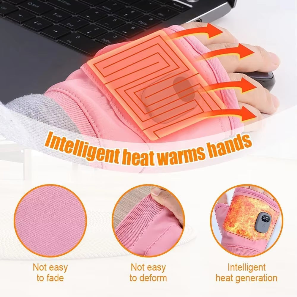 Rechargeable Heated Gloves 360 Degree Heating Thermal Heated Gloves Windproof Fingerless for Outdoor Hiking Cycling