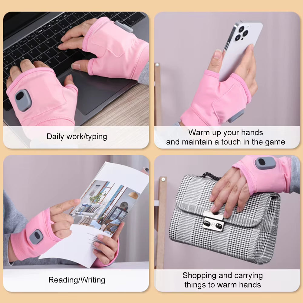 Rechargeable Heated Gloves 360 Degree Heating Thermal Heated Gloves Windproof Fingerless for Outdoor Hiking Cycling