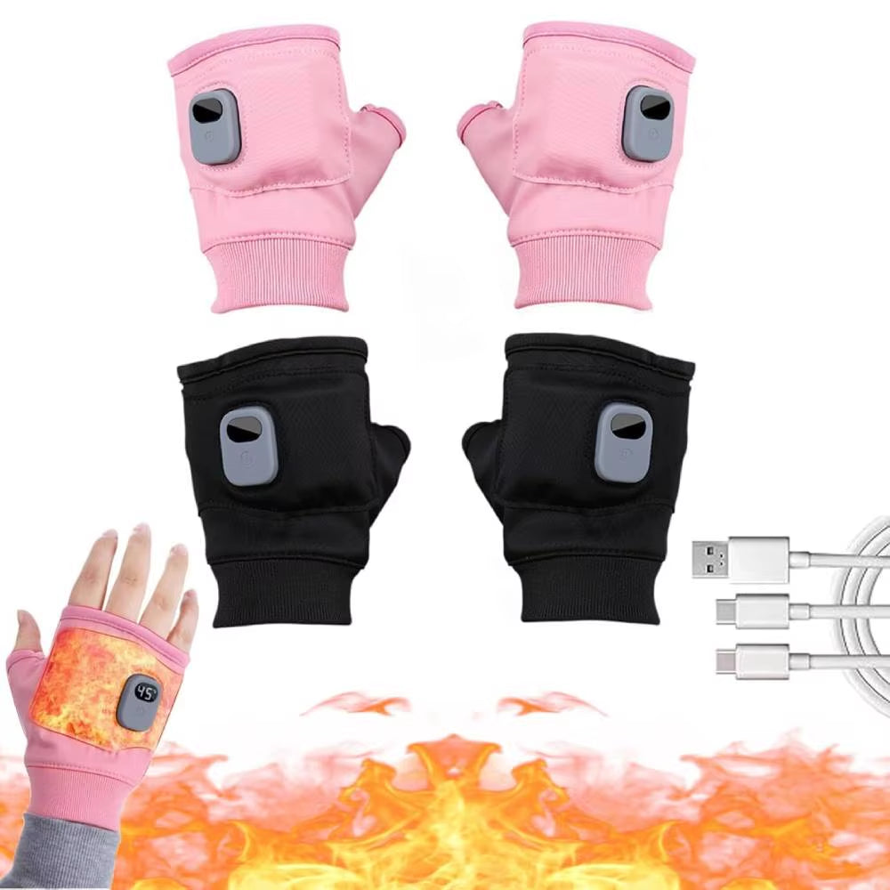 Rechargeable Heated Gloves 360 Degree Heating Thermal Heated Gloves Windproof Fingerless for Outdoor Hiking Cycling