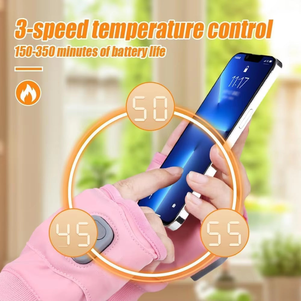 Rechargeable Heated Gloves 360 Degree Heating Thermal Heated Gloves Windproof Fingerless for Outdoor Hiking Cycling